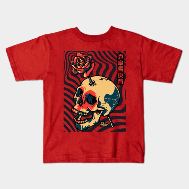 SKULL AND ROSE Kids T-Shirt by KORCHO